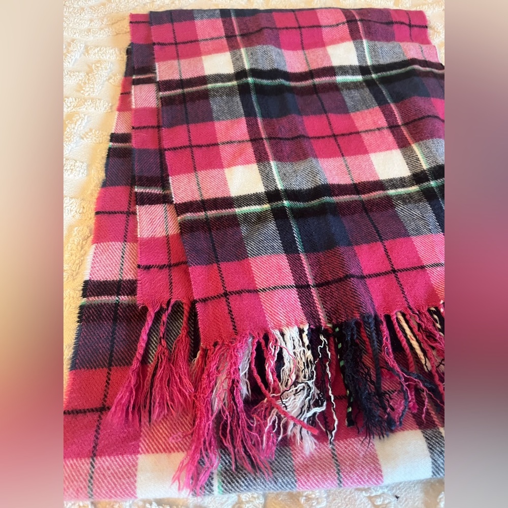 Pink Blue White Plaid Scarf